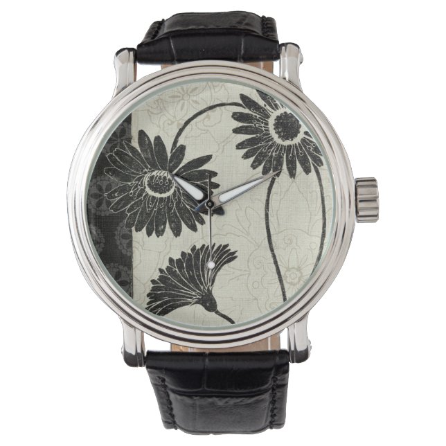 Montre Fleurs noires et blanches (devant)