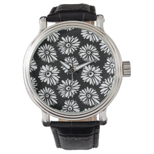 Montre Fleurs noires et blanches funky