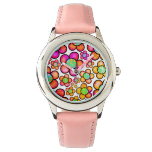 Montre Fleurs rétro arc-en-ciel