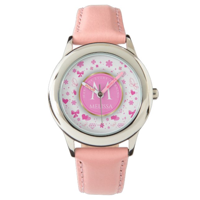 Montre Fleurs roses mignonnes Motif, Fille Flore design (devant)