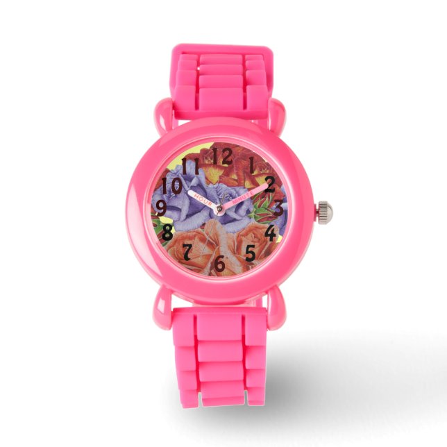Montre fleurs roses rouges et bourgeons roses fleurs flor (Recto)