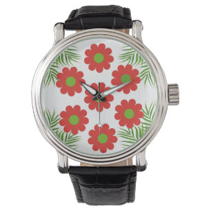 Montre fleurs rouges