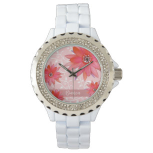 Montre Fleurs Rouges Fantaisistes Feuilles Tourbillonnant