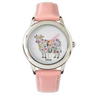Montre Fleurs sauvages d'aquarelle en forme de Vache mign