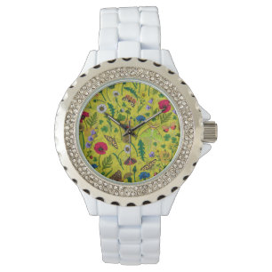 Montre Fleurs sauvages et papillons de nuit en vert