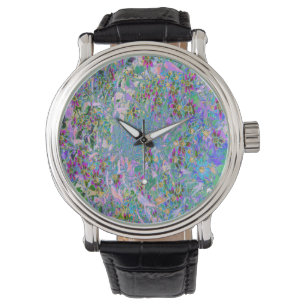 Montre Fleurs sauvages rétro violet, vert et bleu sur ros