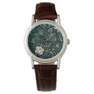 Montre Fleurs Vert Émeraude Foncé