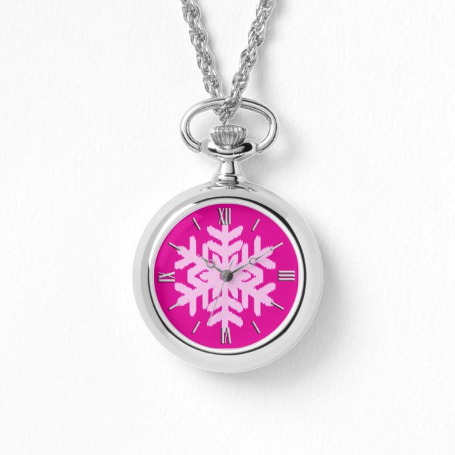 Montre Flocon de neige Ikat - Fuchsia et rose glace (Recto)