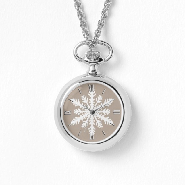 Montre Flocon de neige Ikat - Taupe tan et blanc (Recto)