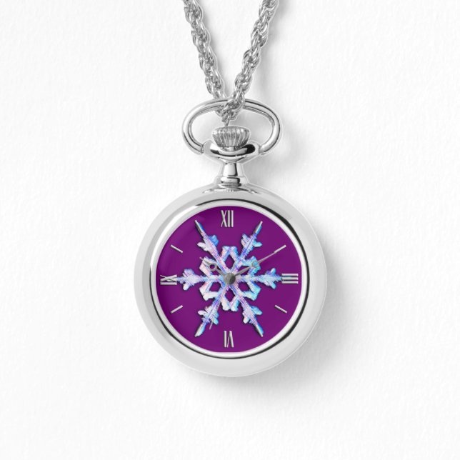 Montre Flocon de neige Iridescente sur améthyste violet (Recto)