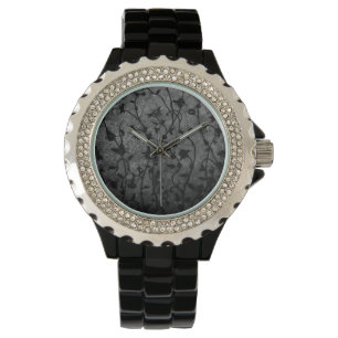 Montre Floral d'antiquité gothique noir et blanc