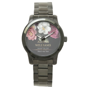 Montre Floral de luxe noir personnalisé
