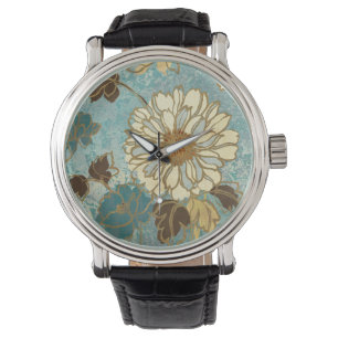 Montre Floral décoratif dans bleu et blanc