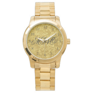 Montre Floral d'or monogramme personnalisé