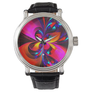 Montre Floral moderne Art Abstrait Rouge Bleu Motif #07