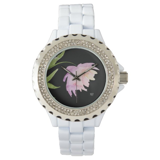 Montre *~* Floral Peony Aquarelle Lavande rose Populaire (devant)