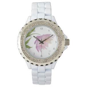Montre *~* Floral Peony Aquarelle rose Lavande Populaire