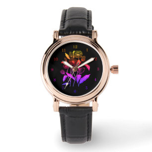 Montre Florale pour Femme Noire