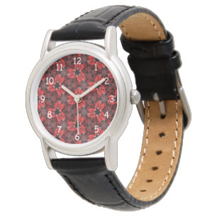 Montre Florale rouge et noire