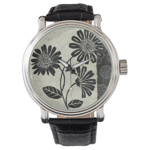 Montre Flore contemporaine en noir et blanc