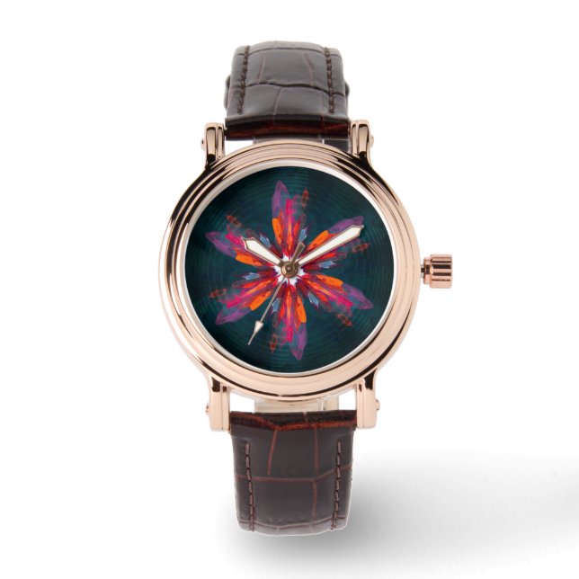 Montre Flore Mandala Flowers Orange Red Blue Abstract (Recto)