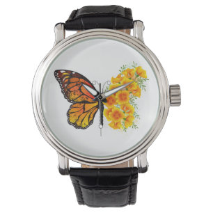 Montre Flower Butterfly with Yellow California Poppy