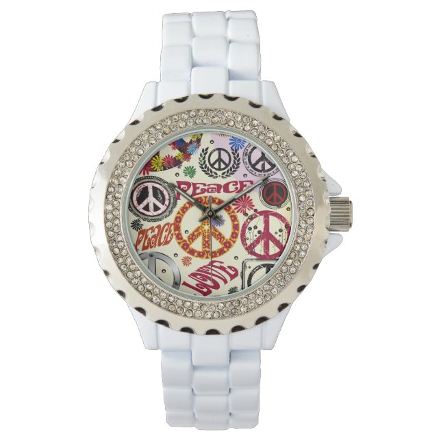 Montre Flower Power Peace & Love Hippie Watch (devant)