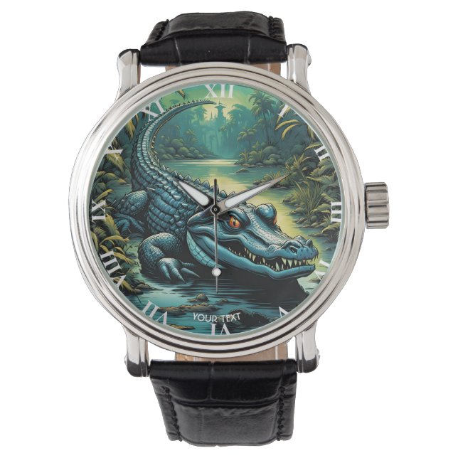 Montre Forêt Alligator de dessin animé mignon Imaginaire (devant)