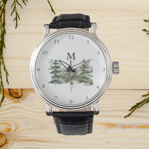 Montre Forêt de pins et montagne monogrammés