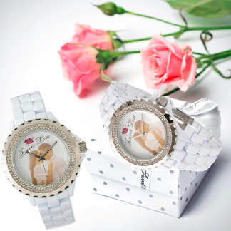 Montre Forever Love Rose rouge Élégante Pierre blanche