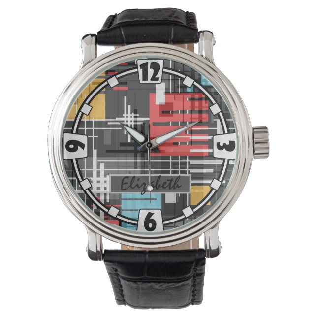 Montre formes géométriques modernes Abstraites rayées (devant)