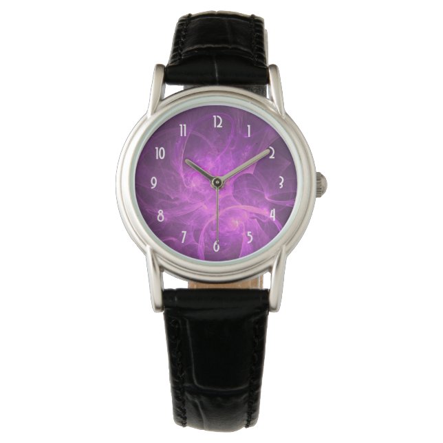 Montre fractale Abstraite rose et violet avec cercles (devant)