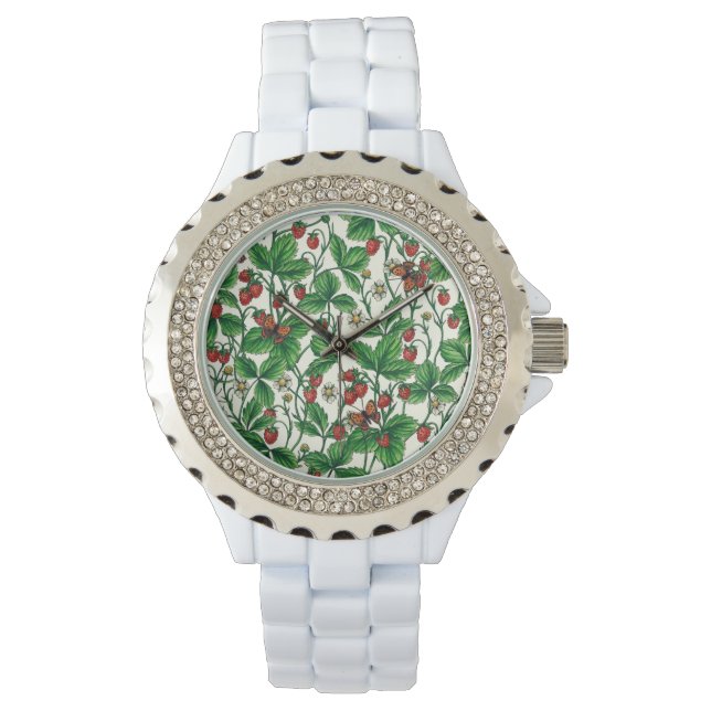 Montre Fraises sauvages sur blanc (devant)