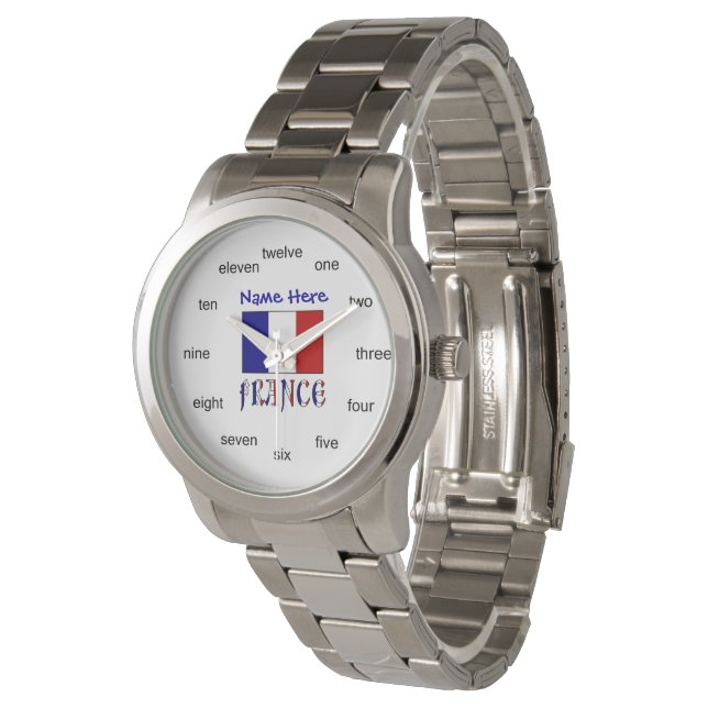 Montre Français Drapeau Bleu Numéros Word personnalisés (Incliné)