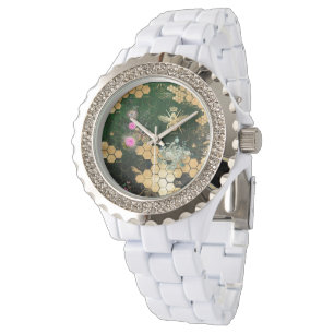 Montre française chic, victorienne, abeille, florale, feu