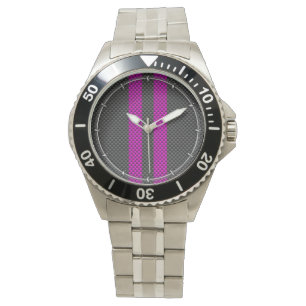Montre Frappes de course Fuchsia en fibre de carbone