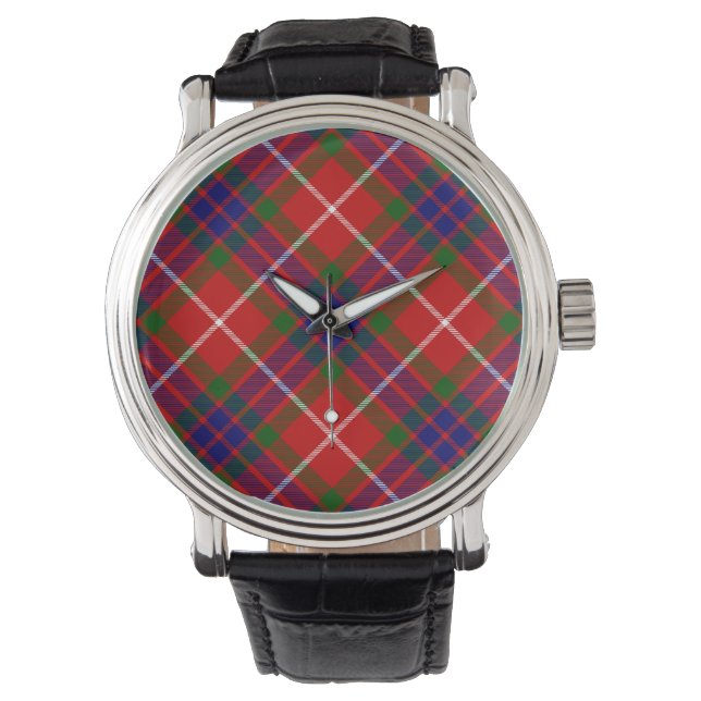 Montre Fraser tartan rouge vert bleu violet plaid (devant)