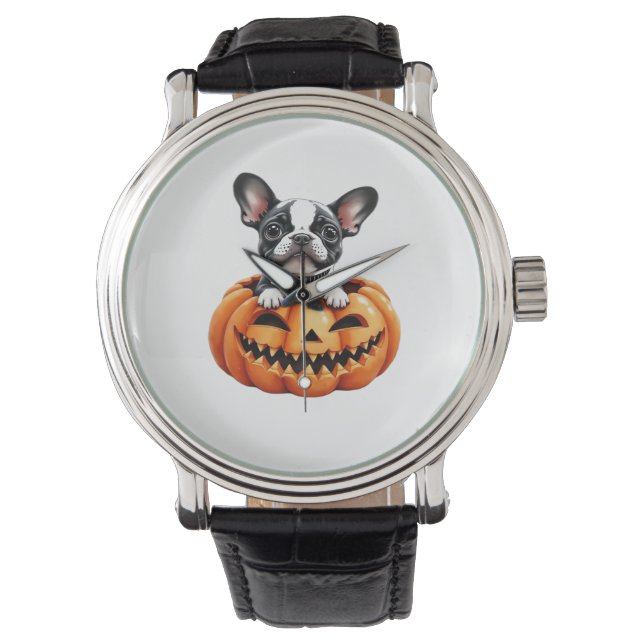 Montre French Bulldog Happy Halloween Classique citrouill (devant)