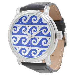 Montre Fret grec, Motif d'onde méditerranéen, Bleu