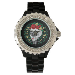 Montre Frida Kahlo   Crâne avec couronne Rose