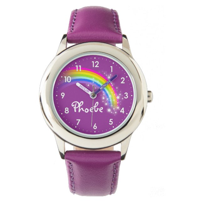 Montre Fun filles arc-en-ciel ajouter votre nom poignet m (devant)