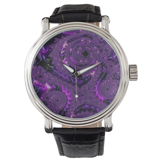Montre Funky Bold Boho Purple Digital Abstrait Fractal (devant)