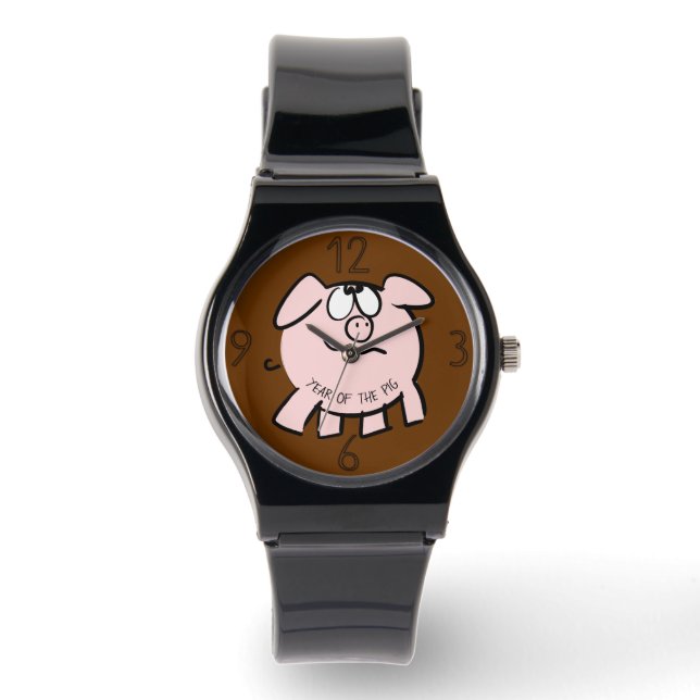 Montre Funny 2 Dessin Illustration Cochon Année Anniversa (Recto)
