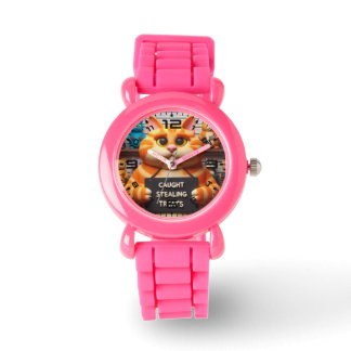 Montre Funny Chat Rose pour enfants regarder