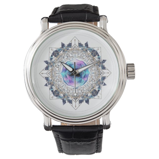 Montre Futuristic Crystal Mandala – Geometric Tech Art (devant)