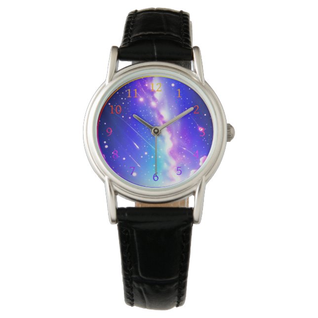 Montre Galaxie bleue céleste et rose (devant)