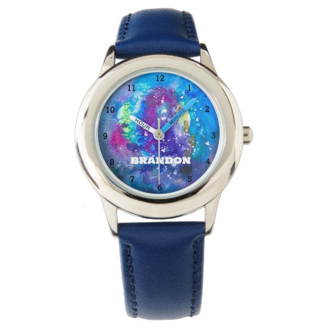 Montre Galaxy Boys Cool Bleu élégant Nom personnalisé Enf (devant)
