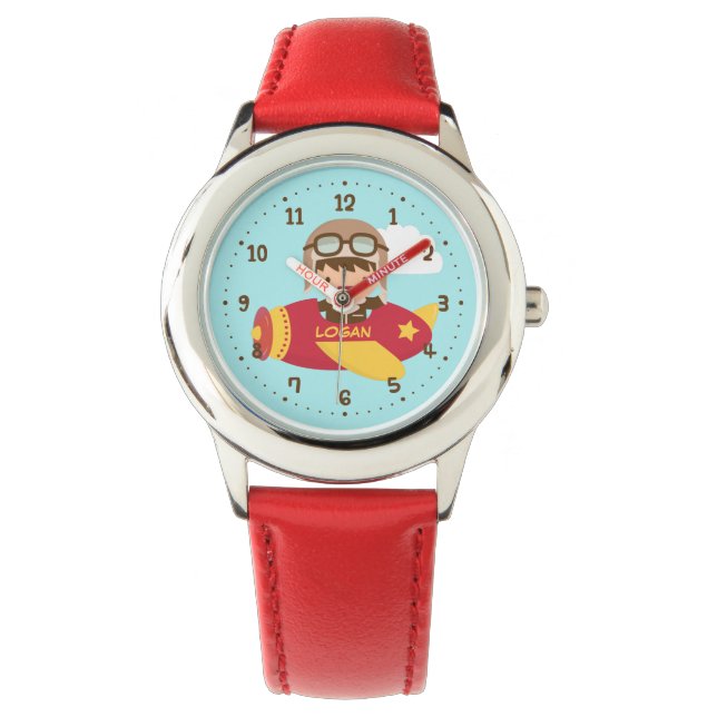 Montre Garçon Aviateur Mignon Aventure en Avion Pour Garç (devant)