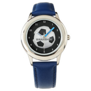 Montre Garçons balle de football noir élégant Nom personn