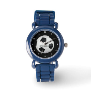 Montre Garçons balle de football noir élégant Nom personn